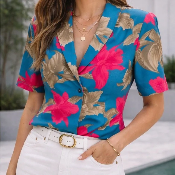 Vintage Paul Stanley 80s Women’s Size 14 Silk Top Floral Retro 90s Butter Mom - Picture 13 of 13